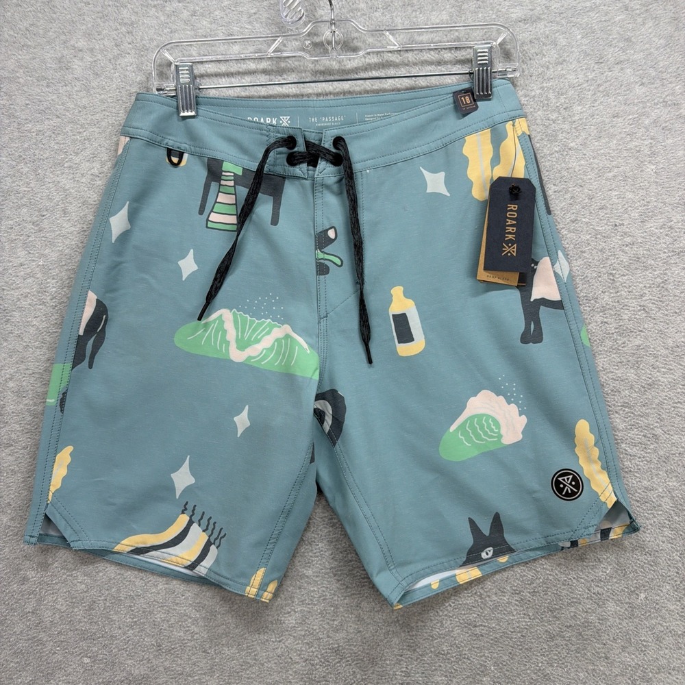 Roark Board Shorts Mens 28 Blue Viaje The‎ Passage Surf Beach Tropical Swim NEW